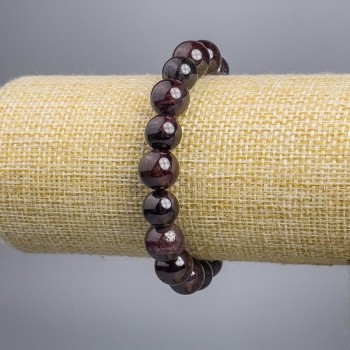 Garnet Stone Bracelet with Smooth Beads, 10-11 mm Diameter, 18 cm Length, Stretch