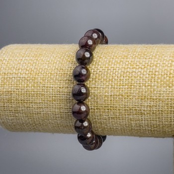 Garnet bracelet, natural stone, smooth bead, 10 mm diameter, 18 cm length, stretch