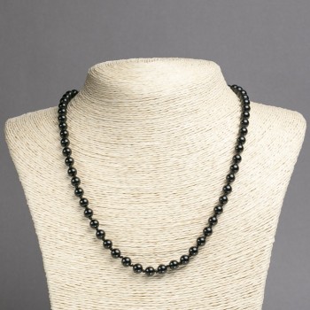 Natural Black Tourmaline Necklace with Smooth Beads, 6 mm Diameter, 45 cm Length
