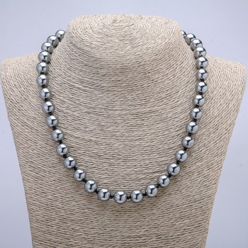 Terahertz natural stone necklace, smooth bead, 10mm diameter, 45cm length +