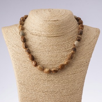 Landscape Jasper Natural Stone Necklace 'Cylinder Barrel', length 45 cm, diameter 10×14 mm