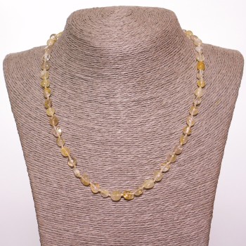 Natural quartz bead necklace 'Hairy' oval, faceted 'white gold', diameter 6 mm (+/-), length 50 cm