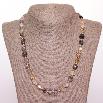 Necklace of natural quartz stone 'Hairy' with flat faceting, 8–10 mm diameter, 50 cm long