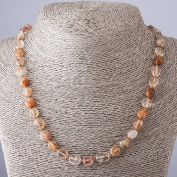 Necklace of golden rutile quartz (Hair Quartz), length 49 cm, bead diameter 7–11 mm