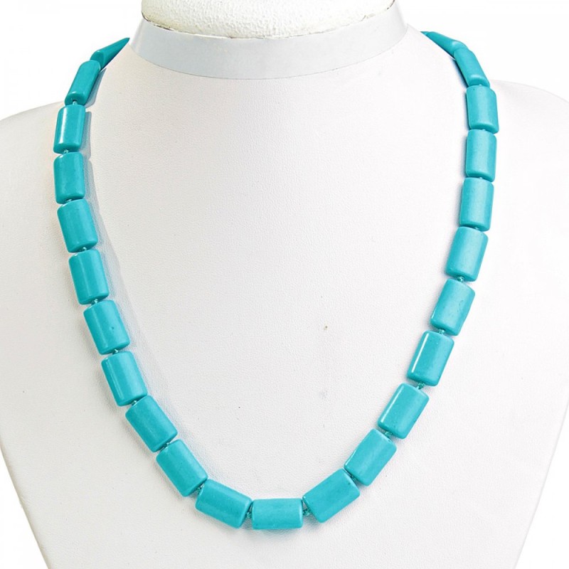 Blue Turquoise Bead Necklace, Rectangular 10×15 mm, Length 49 cm
