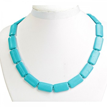 Blue Turquoise Necklace - Rectangular Beads 14x25mm, Length 49cm