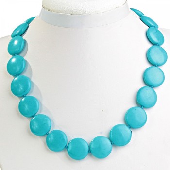 Blue Turquoise Necklace (Artificial) Coin Beads 20mm, Length 46 cm