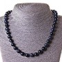 Aventurine Necklace (Synthetic) Blue Sand Cairo Night, Smooth Round Beads 10mm, Length approximately 45 cm