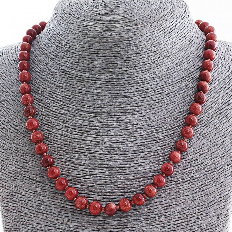 Aventurine Necklace (Synthetic) 'Golden Sand', 8 mm bead, 50 cm length