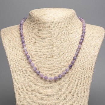 Necklace of imitation lepidolite (acrylic) smooth bead, 6.5 mm diameter, 51 cm length+