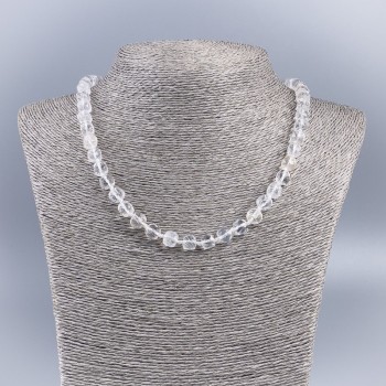 Necklace of natural rock crystal - faceted cube beads, diameter 7 mm ±, length 48 cm ±