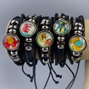 Eco-leather bracelet 'Elephants Assortment' with adjustable length 1pc