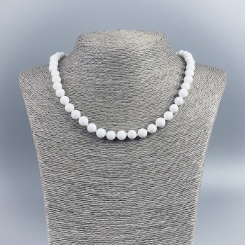 White Agate Necklace (pressed) Smooth Beads, 8 mm Diameter, Length 45 cm ±