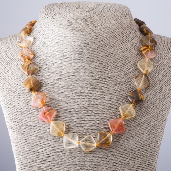Chalcedony Necklace, Rhombus-shaped, 47 cm