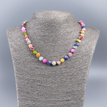 Natural Mother-of-Pearl Necklace (Tinted) Multicolor Round Faceted Beads, 8 mm Diameter, approximately 48 cm Long