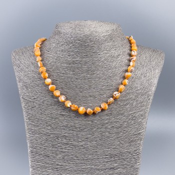 Necklace made of natural mother-of-pearl (orange-toned) round beads, 8 mm in diameter, 48 cm long