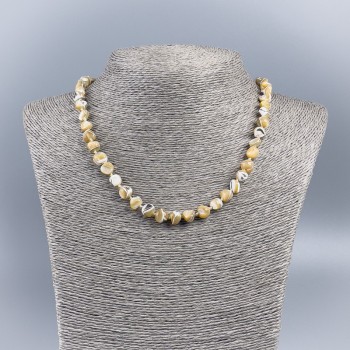 Latte-toned natural mother-of-pearl necklace with rounded faceted beads, 8mm diameter, 48cm long
