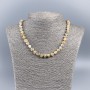 Latte-toned natural mother-of-pearl necklace with rounded faceted beads, 8mm diameter, 48cm long