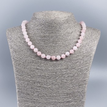 Rose Quartz Natural Stone Necklace with Smooth Beads, 8-9 mm diameter, 50 cm long