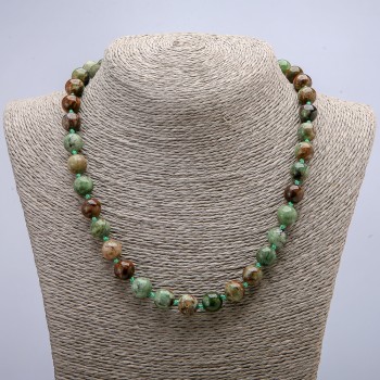 Natural Stone Necklace in Green Jasper, Smooth Beads, 10 mm Diameter, 46 cm Length