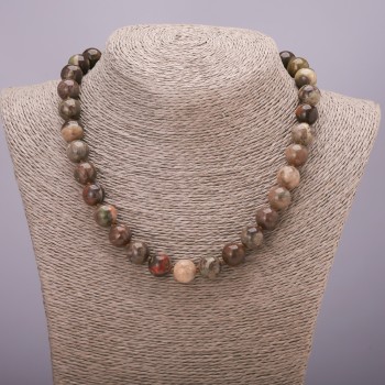 Natural Stone Picasso Jasper Necklace with Smooth Beads, 12 mm Diameter (±), 45 cm Length