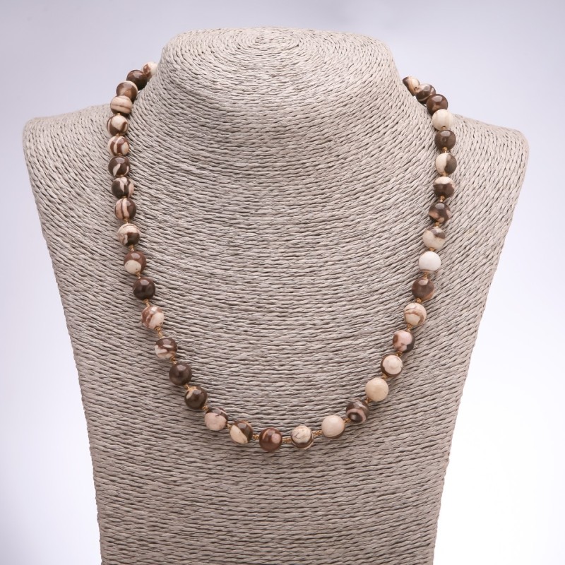 Zebra Jasper Necklace, 8mm Smooth Beads, 48cm Length