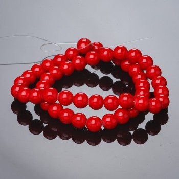 Coral Beads on Thread (Pressed), Smooth Spheres, 8mm Diameter, 37cm Length (+/-)