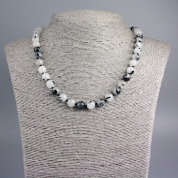 Rutilated Quartz Necklace, Natural Stone, Smooth Beads, Diameter 8.5 mm, Length 48 cm