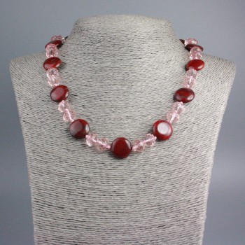 Red Jasper Coin Necklace, diameter 16×6 mm, Czech Crystal Rondelle, diameter 10×8 mm, length 50 cm