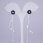 Xuping Rhodium Stud Earrings with Black Enamel Circle, about 10 mm in diameter, with white stones and chains, length about 7 cm