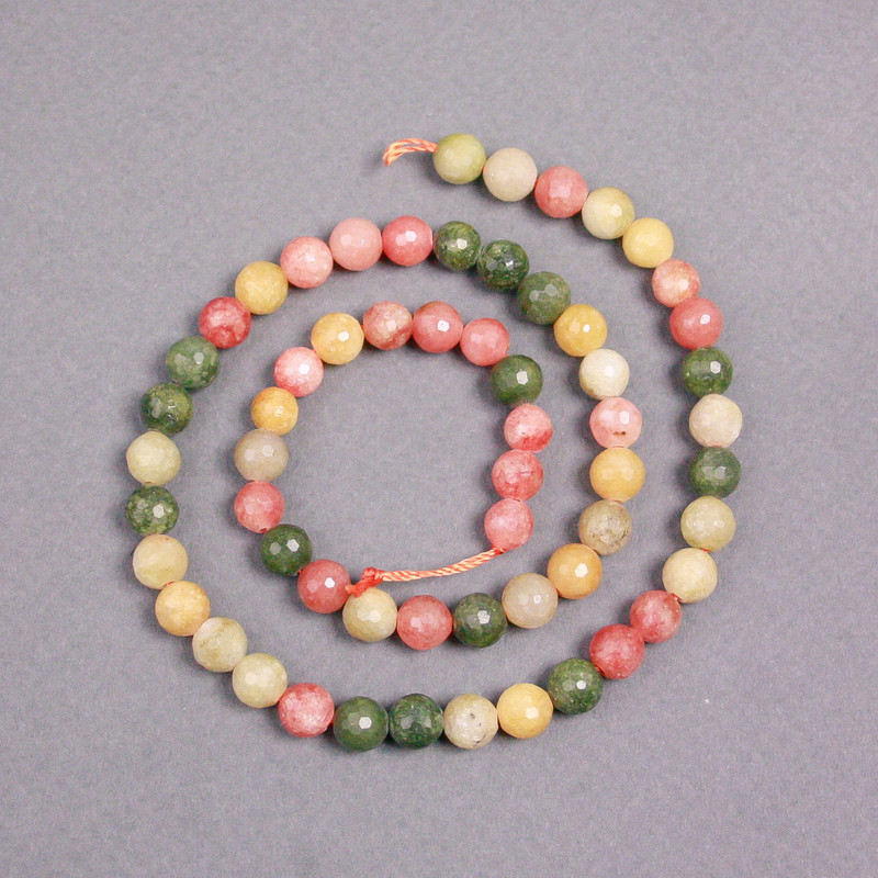 Beads on Thread - Assorted, Faceted Bead, 6.5 mm, 37 cm length