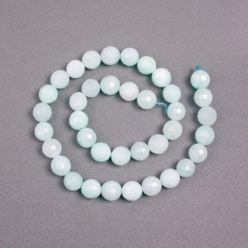 Angelite natural stone faceted beads on a thread, 10 mm diameter +-, length 38 cm +