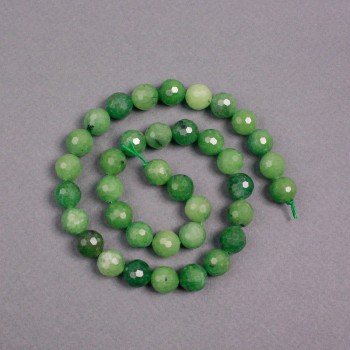 Canadian jadeite beads on thread, natural stone, faceted bead, diameter 10 mm, length 37 cm