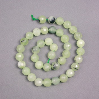Prehnite Beads on Thread, Natural Stone, Faceted Round Beads, 10mm Diameter, 39cm Length
