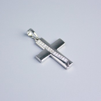 Pendant Xuping Rhodium Cross with White Crystals 24x18 mm+