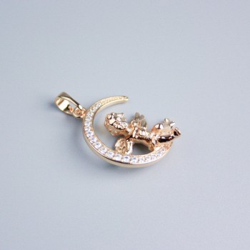 Pendant Xuping 18K Gold Plating 'Angel on the Moon' with White Crystals, 20mm diameter+