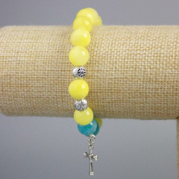 Bracelet 'Ukraine' with Aquamarine (Synthetic) and Citrine (Synthetic) - smooth beads, 10.5 mm diameter, 18 cm length +/- (stretch)