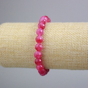 Raspberry Tourmaline Bracelet with a Faceted Bead, 8 mm Diameter ±, Length 18 cm ± (Stretch)