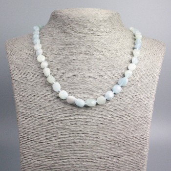 Aquamarine Necklace with natural stone, faceted beads, diameter 9x8 mm +-, length 48 cm+-