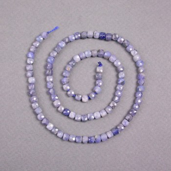 Iolite Beads on a Thread, Natural Stone Faceted Cube, 4x4 mm Diameter ±, Length 39 cm ±