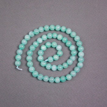 Amazonite Beads on Thread, Natural Stone, Smooth Round Beads, Diameter 6.5 mm, Length 37 cm