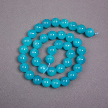 Aquamarine Beads on Thread, Natural Stone, Smooth Round Bead, 10mm Diameter, 39cm Length