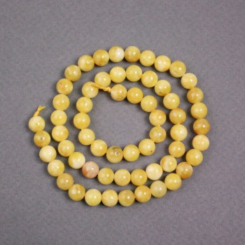Yellow Jadeite Beads on Thread - Smooth Balls, 6.5 mm Diameter, 38 cm Length