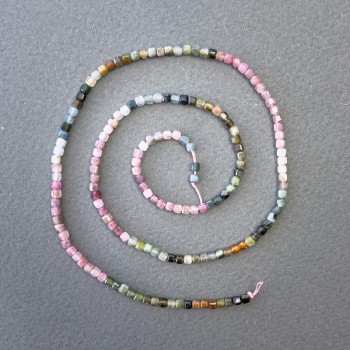 Tourmaline Beads on Thread, Assorted Natural Stone Cubes, 2.4x2.4 mm, 40 cm Length