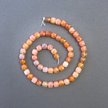 Carnelian Beads, Natural Stone, Faceted Cubes, 7×7 mm, Length About 39 cm on Thread