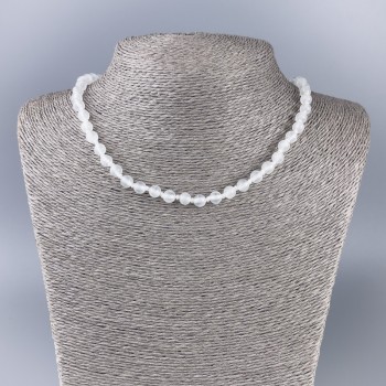 Necklace of White Quartz Beads with Acrylic Beads – Smooth Round Beads, 6.5 mm Diameter, 47 cm Length