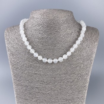 Necklace White Quartz (Acrylic) Smooth Beads, Diameter 8.5 mm, Length 46 cm