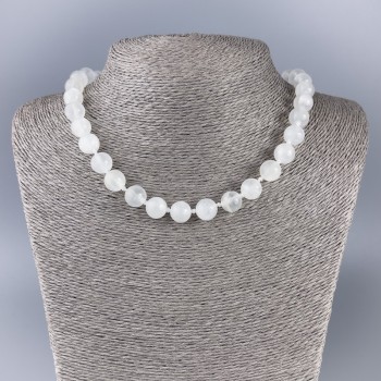 Necklace of White Quartz (Acrylic) Smooth Beads, 10.5 mm Diameter, 46 cm Long