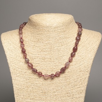 Намисто Полуничний Кварц галтівка, діаметр 11х9-8х7мм+-, довжина 46см+
