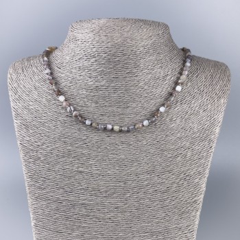 Botswana Agate Natural Stone Faceted Cube Bead Necklace, 4x4 mm Diameter, 50 cm Length
